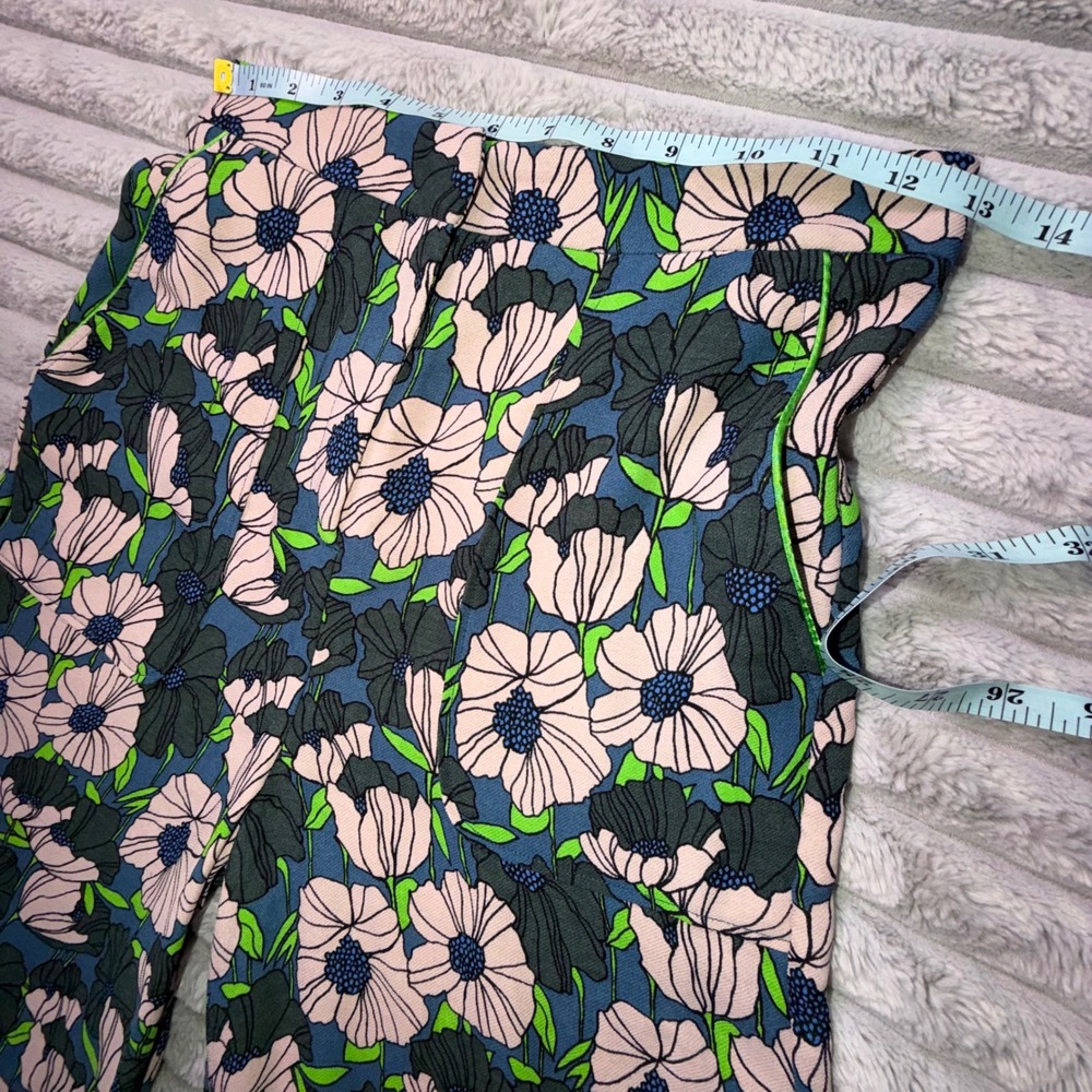 H&M Women's 4 Pink Green Bold Floral Print High Waist Wide Leg Pants Trousers - Picture 9 of 15